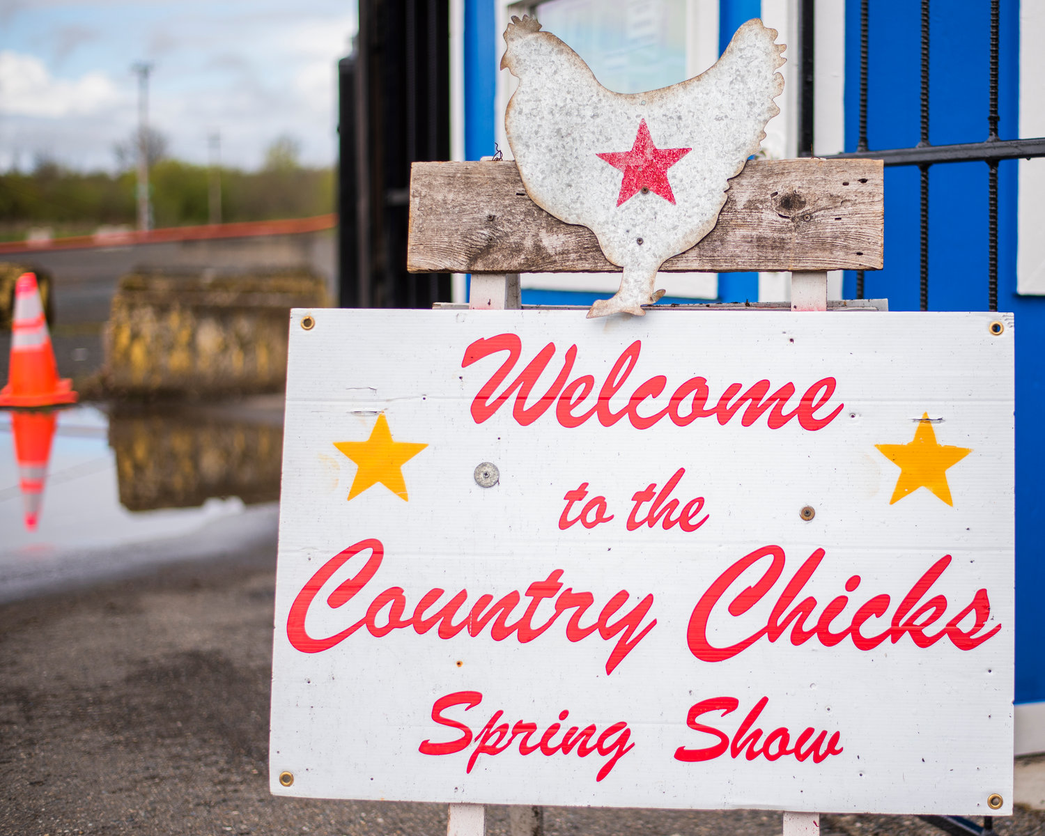 Signage for the Country Chicks Spring Show is displayed outside the Southwest Washington Fairgrounds in Centralia Friday morning.