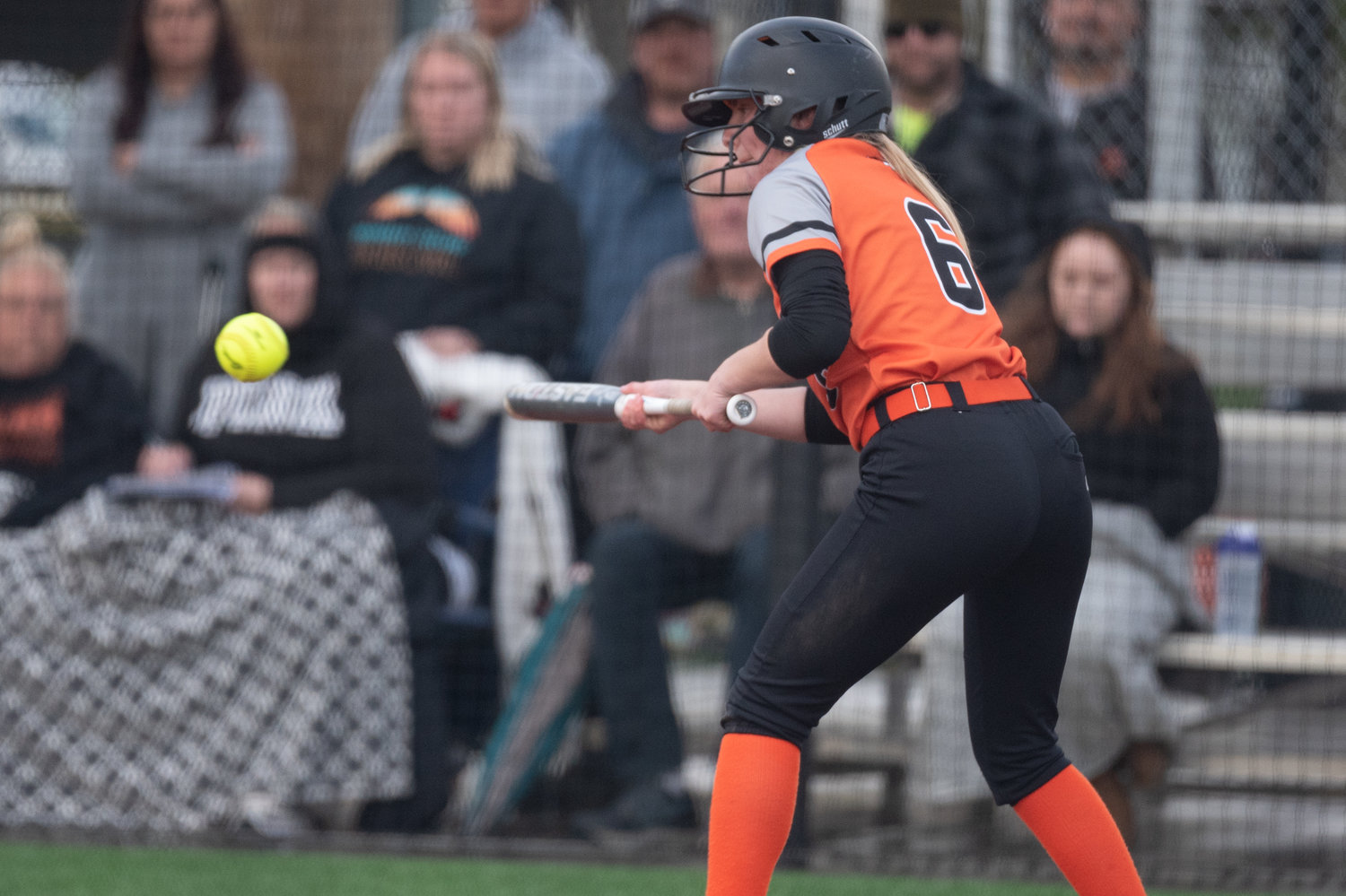 Centralia's Hannah Robbins looks to bunt against W.F. West April 26 at Recreation Park.