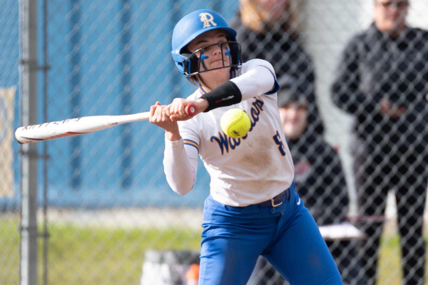 Rochester's Layna Demers swings at a pitch against Shelton April 27.