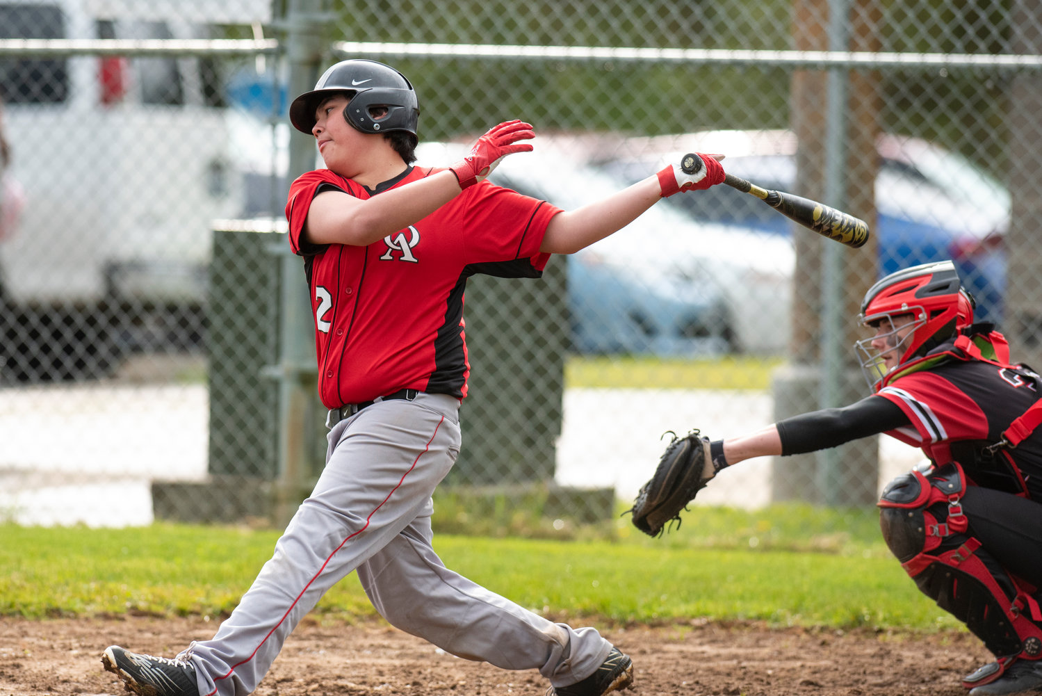 An Oakville batter takes a cut at a Mossyrock pitch during a home game at Legends Field Complex on April 28.