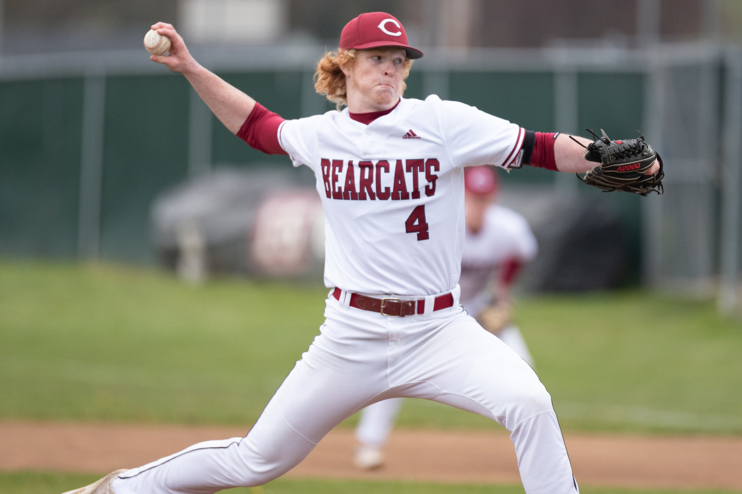 W.F. West pitcher Logan Moore winds up to deliver a pitch against Centralia April 28.