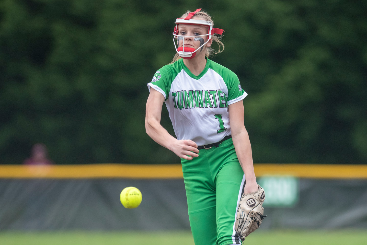 Tumwater's Ella Ferguson delivers a pitch to a W.F. West batter during a home game on May 2.
