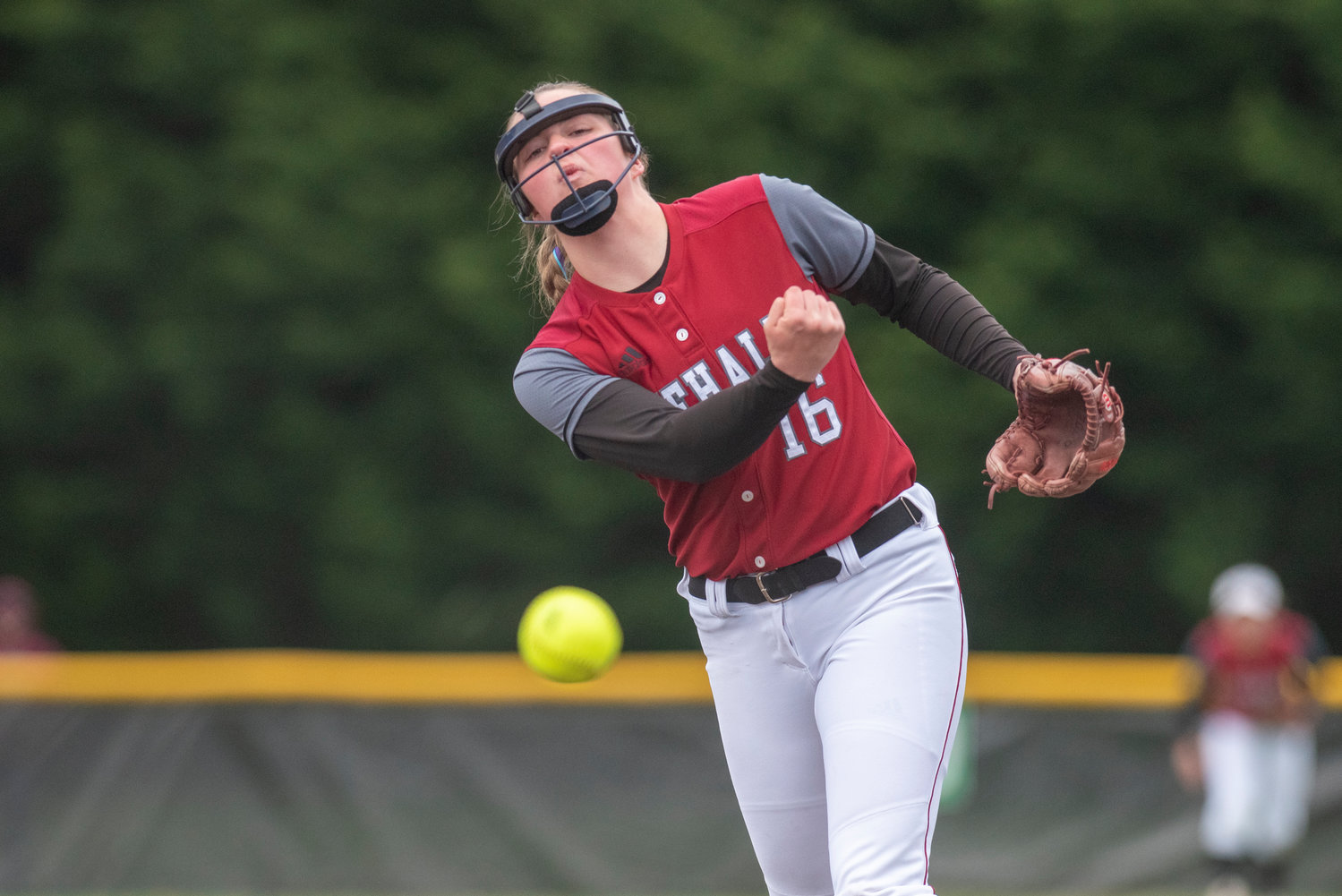W.F. West's Kamy Dacus delivers a pitch to a Tumwater batter during a road game on May 2.