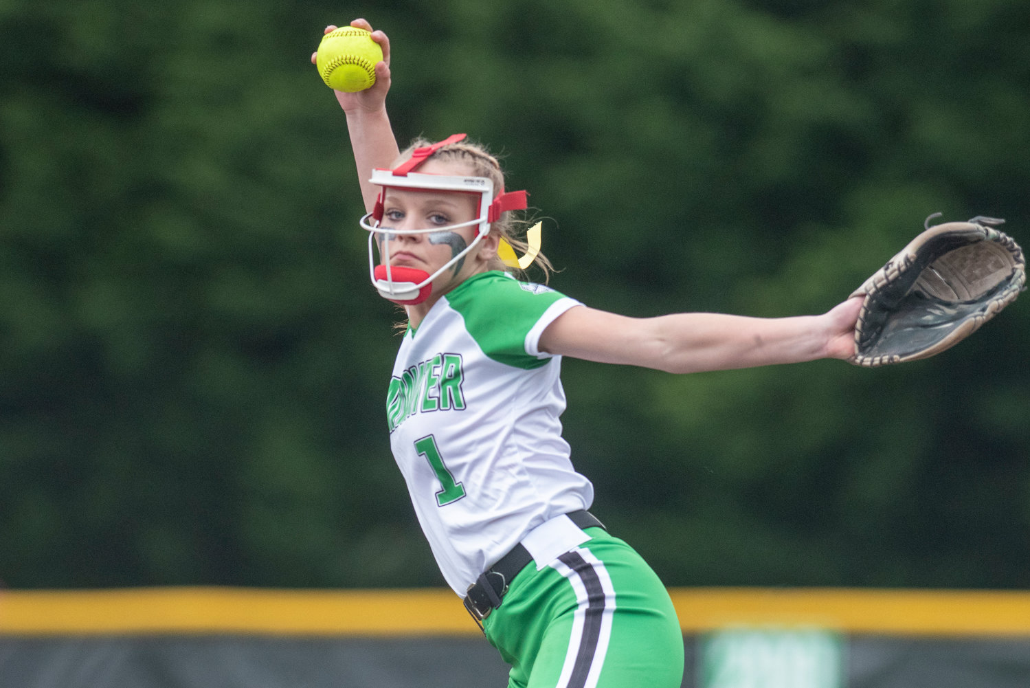 Tumwater's Ella Ferguson winds up to deliver a pitch to a W.F. West batter during a home game on May 2.