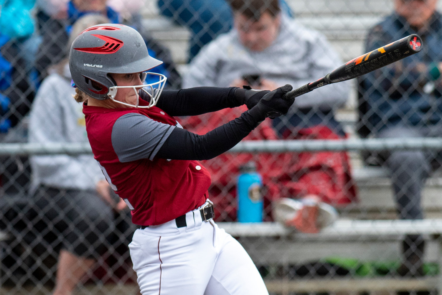 W.F. West's Avalon Myers takes a cut at a Tumwater pitch during a road game at Tumwater on May 2.