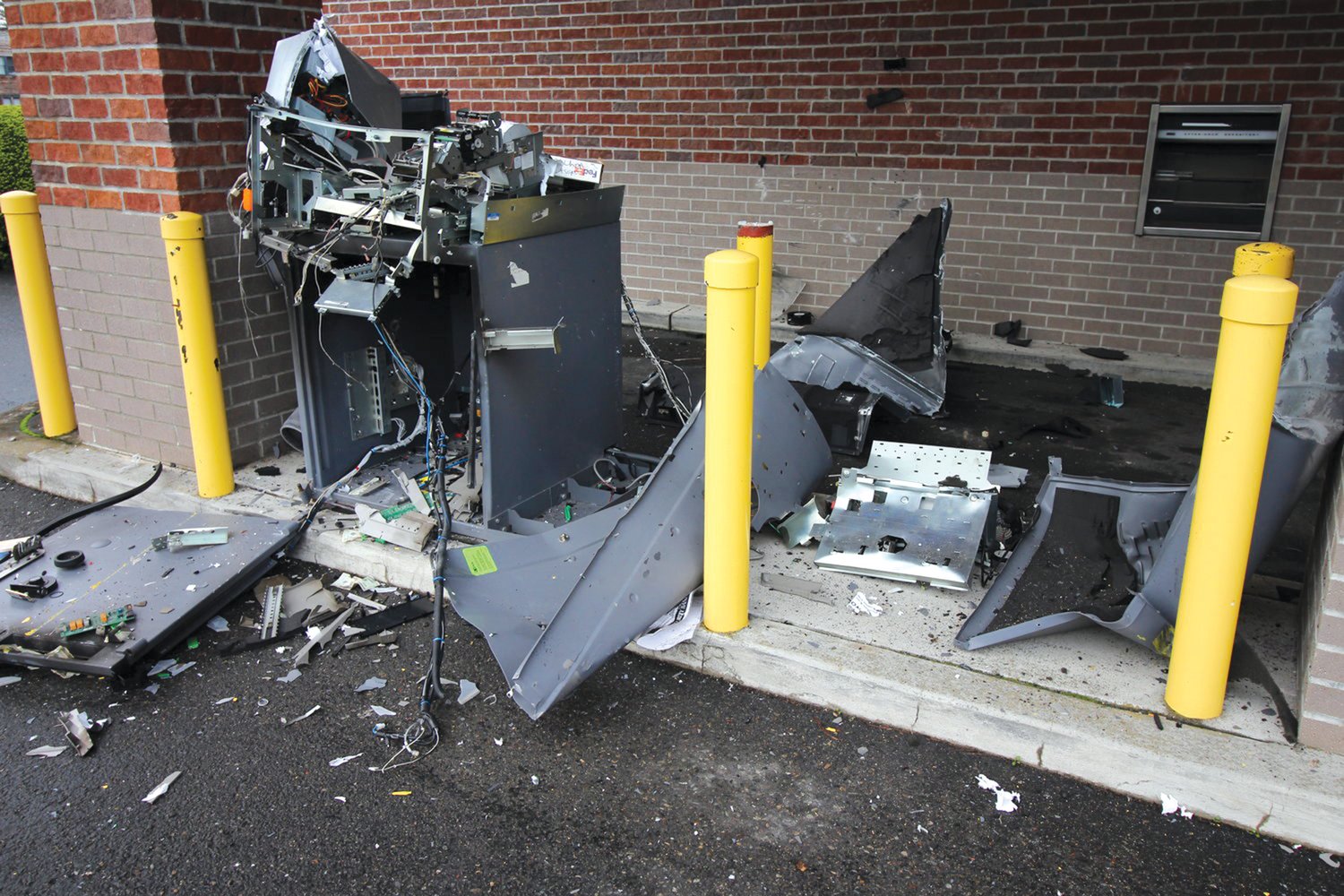 The exploded ATM is pictured in this photograph provided by the Centralia Police Department.