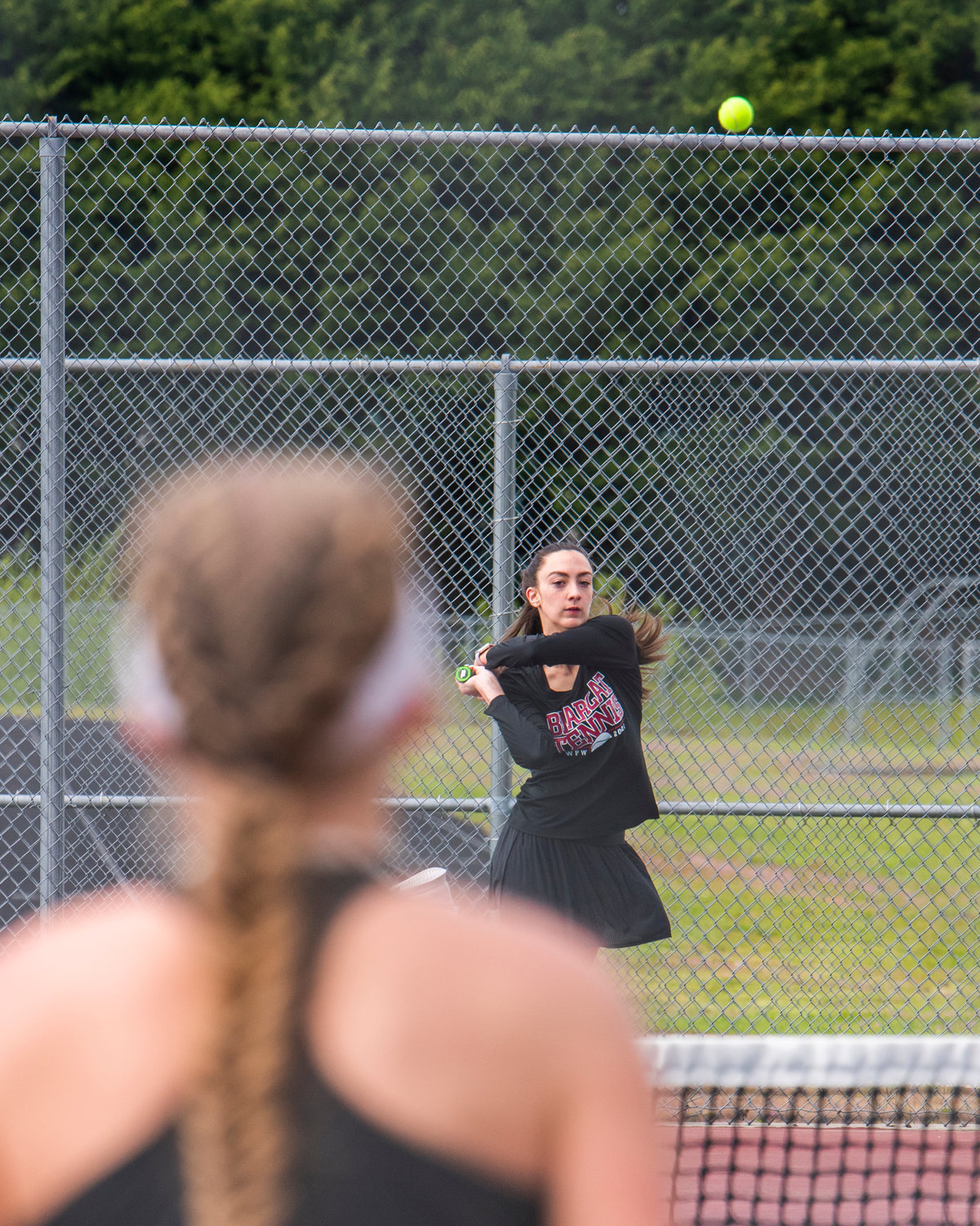 Claire Kuykendall, first singles player for W.F. West, returns a ball during a match at A.G. West Black Hills High School Tuesday afternoon in Tumwater.
