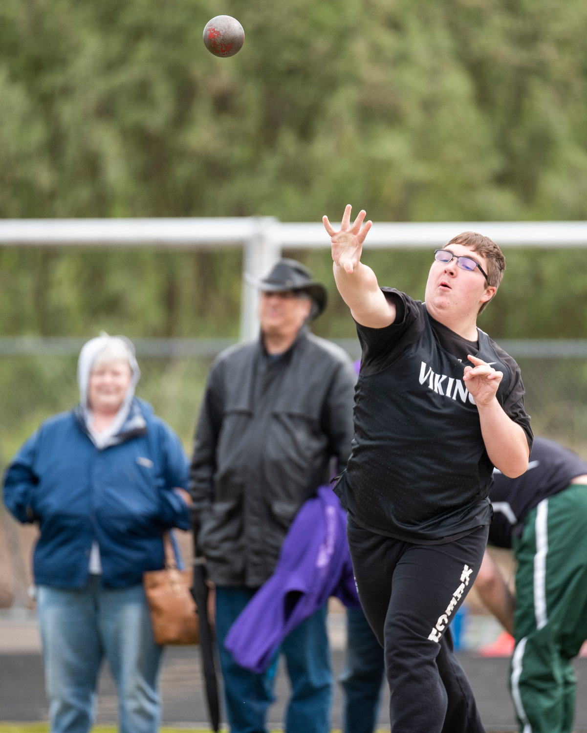 Mossyrock's Koltin Kaech launches the discus at the 1B District IV track and field championships on May 11.
