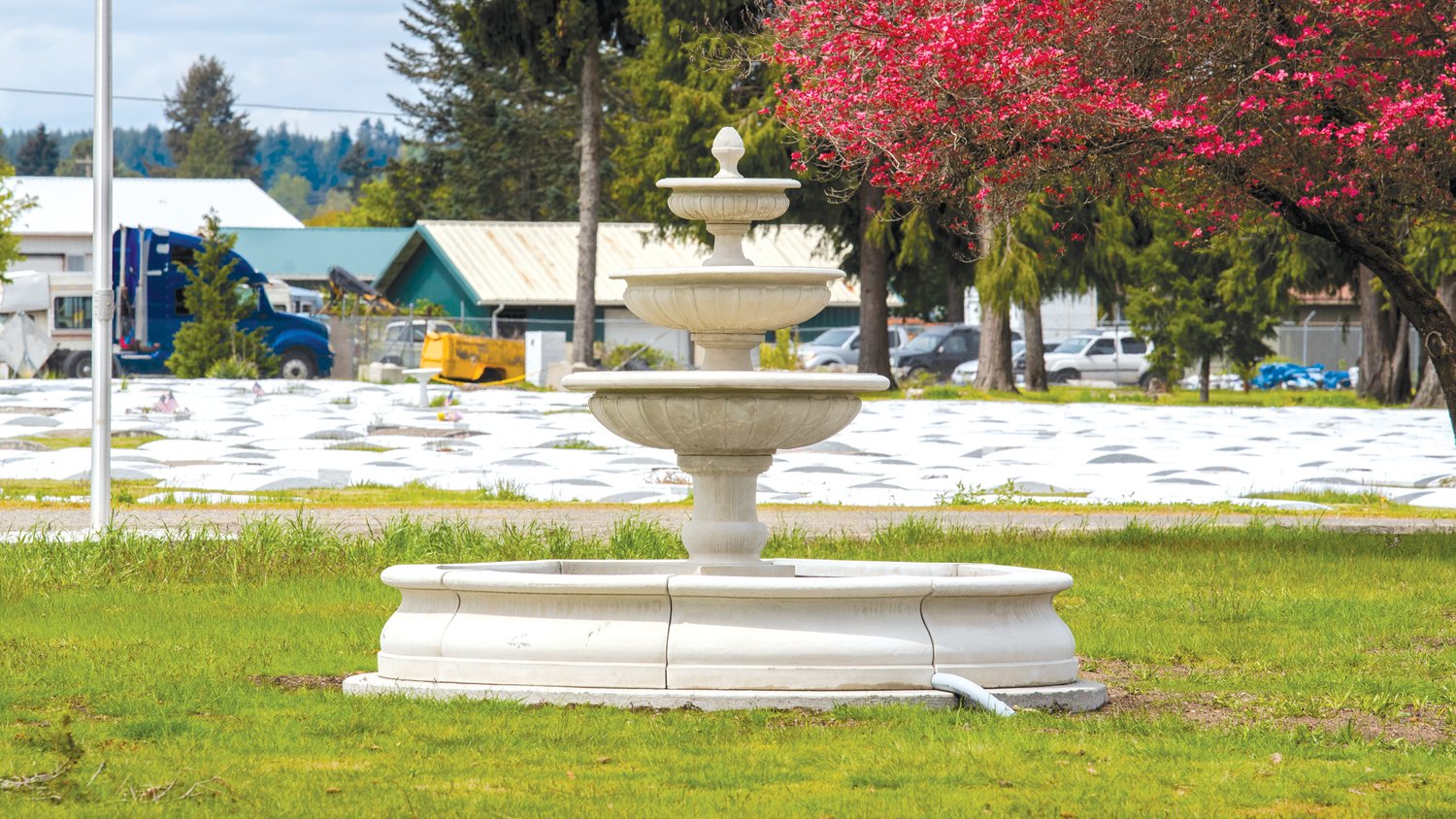 A fountain sits on display in the Greenwood Memorial Park in Centralia.