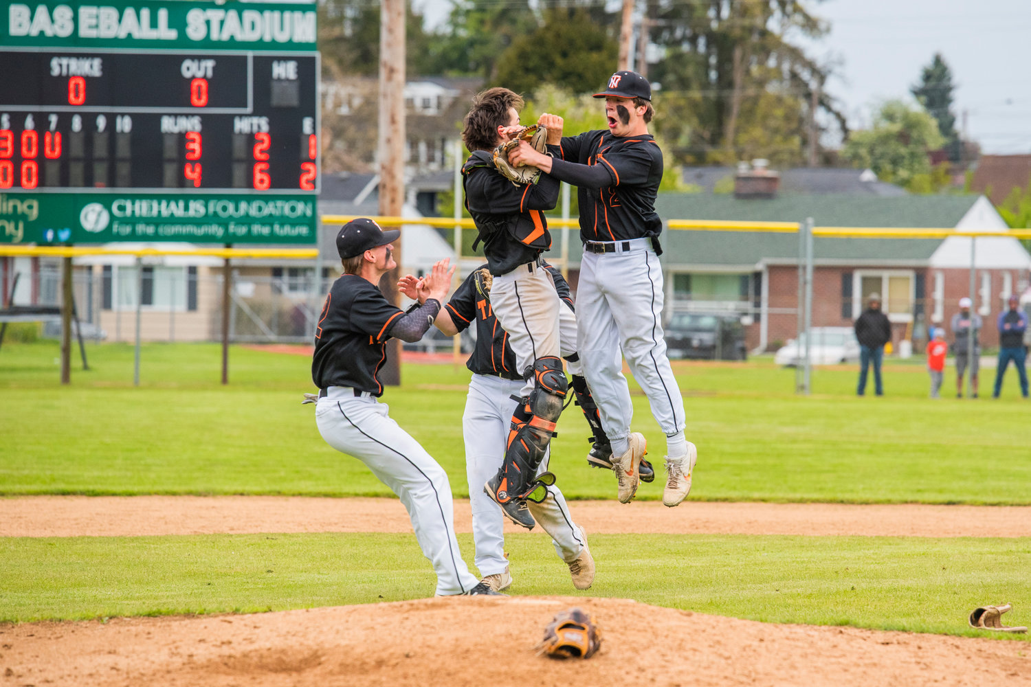Napavine Tigers celebrate after defeating Toutle Lake for the 2B District 4 Title Friday at W.F. West in Chehalis.