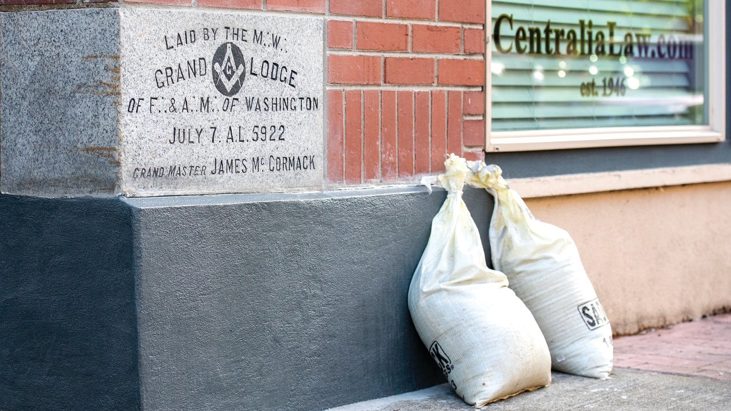 A cornerstone at the Masonic Temple in Centralia displays info about when the building was constructed.