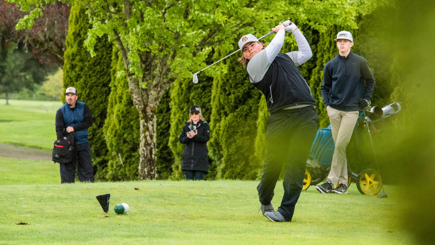 Kalama senior Todd Tabor swings his club at Riverside Golf Course in Chehalis on Wednesday.
