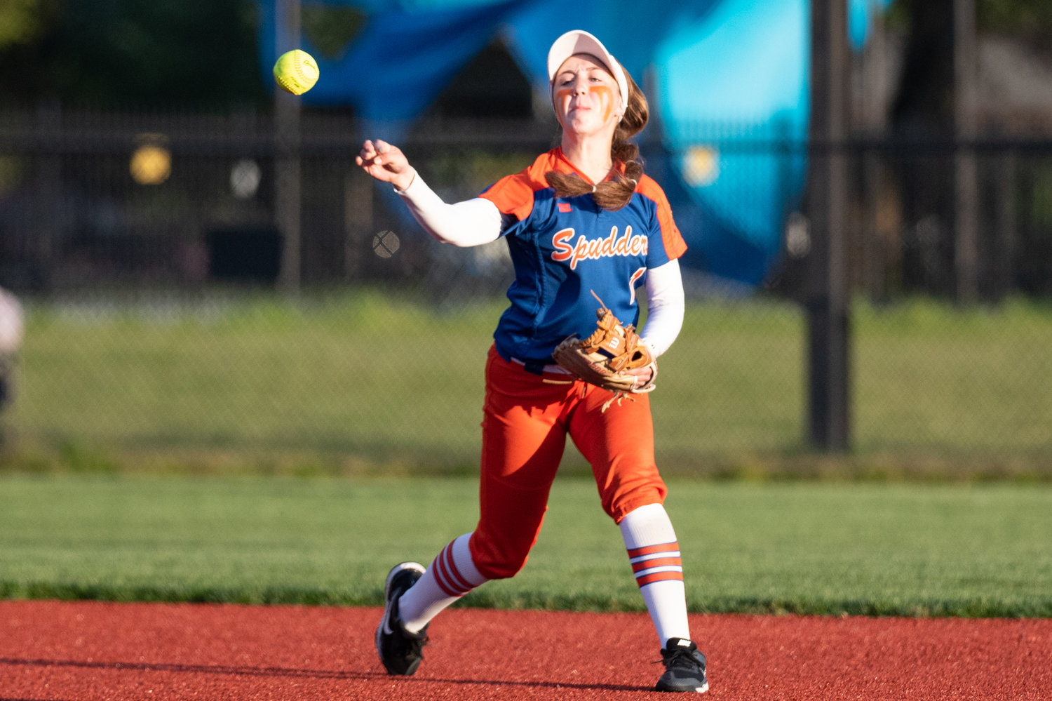 Ridgefield infielder Mallory Vancleave looks to make a throw to first for an out against W.F. West in the 2A District 4 tournament at Recreation Park May 19.