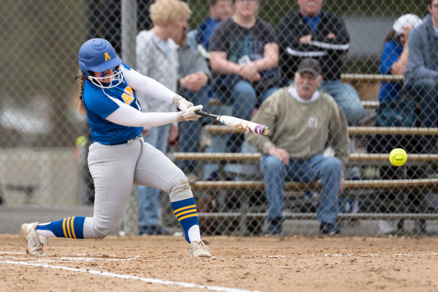 Adna's Ashlee VonMoos makes contact with a pitch against Toutle Lake in the 2B District 4 tournament at Fort Borst Park May 20.