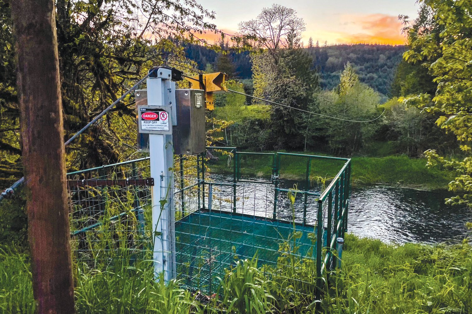 The Doty river gage is seen at sunset off state Route 6.