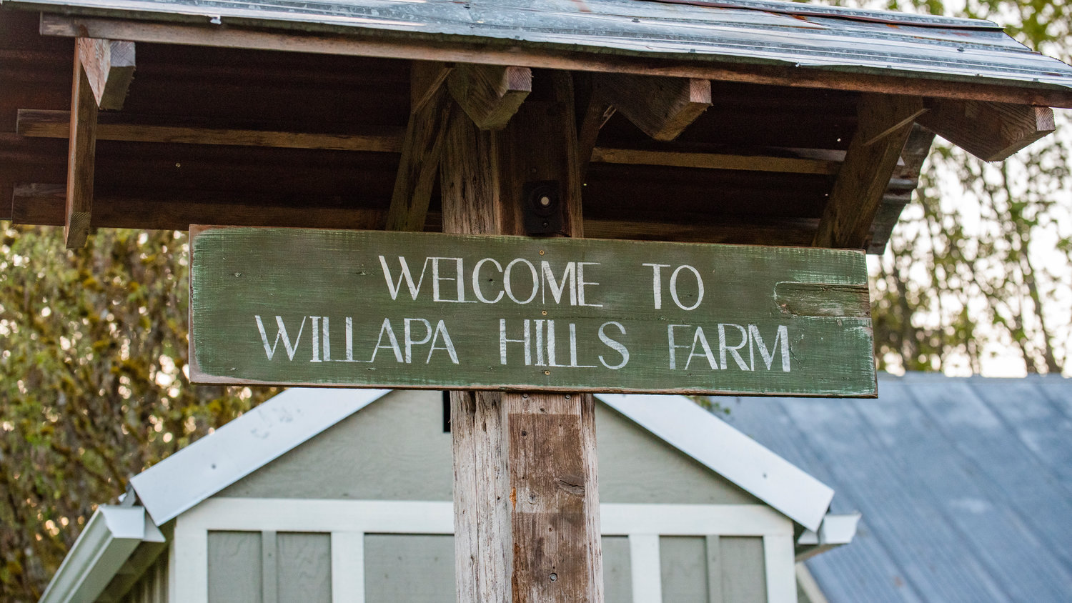 A sign welcomes visitors to the Willapa Hills Farm off state Route 6 in Doty.