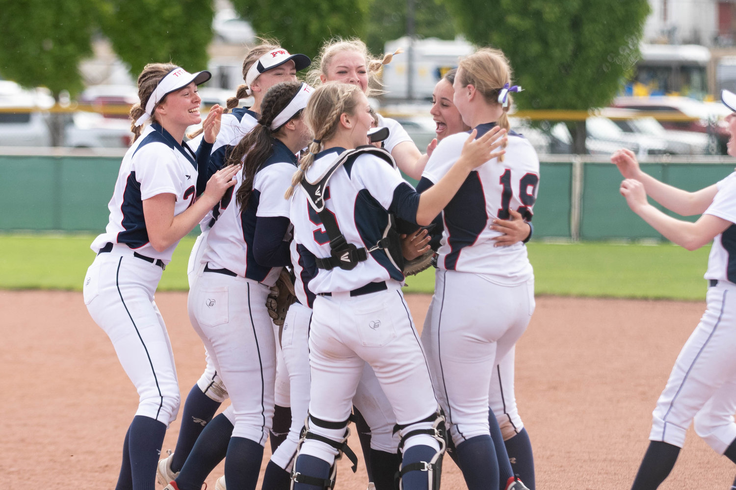 PWV celebrates after winning its first state championship in softball since 2017 May 28 at the Gateway Sports Complex in Yakima.
