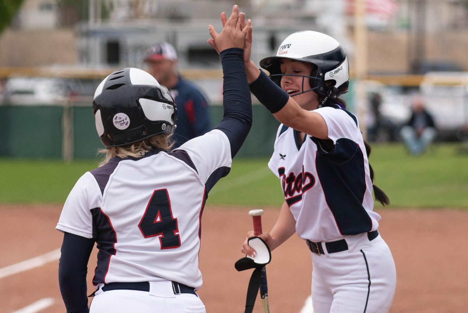 PWV's Merissa Frasier high-fives a teammate in the 2B state title game at Yakima Gateway Sports Complex May 28.
