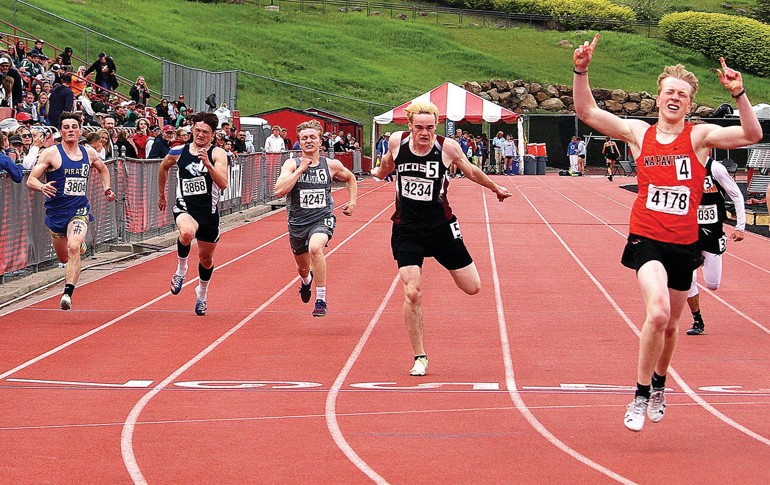 Napavine's Lucas Dahl wins the State 2B 200-meter dash, his second state title at the State 1B/2B/1A Track and Field Championships in Cheney, Wash.