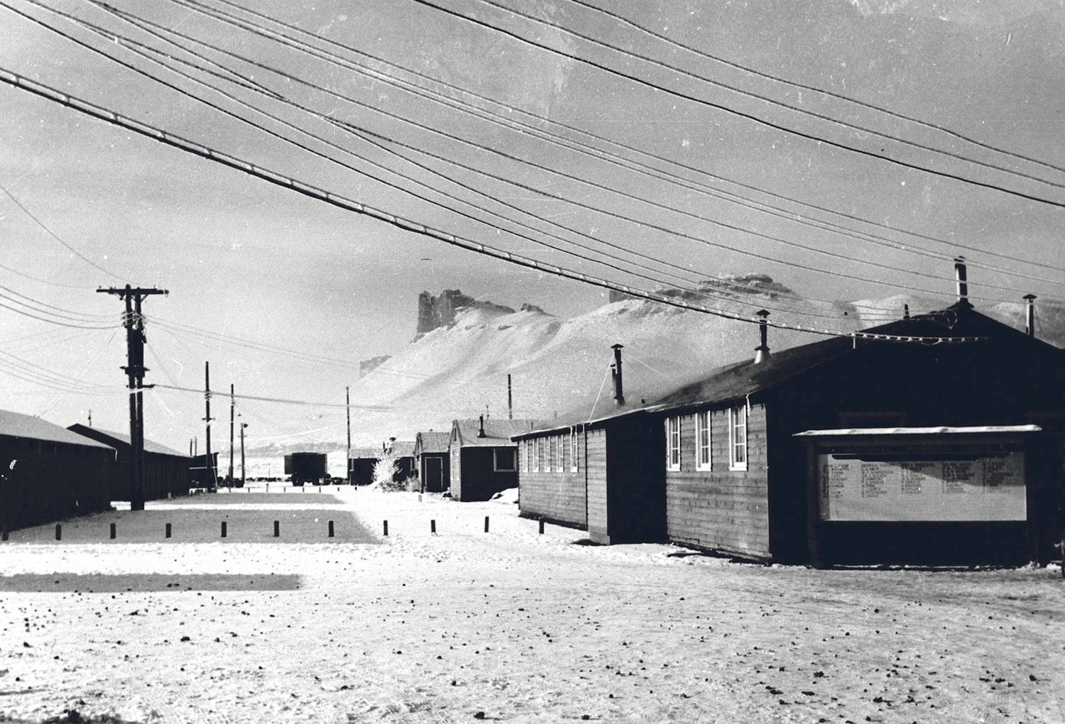 This photo shows the barracks at the Tule Lake incarceration camp, one of 10 such camps throughout the United States. Japanese-American families, incarcerated in early 1942, lived in these camps for the duration of World War II.