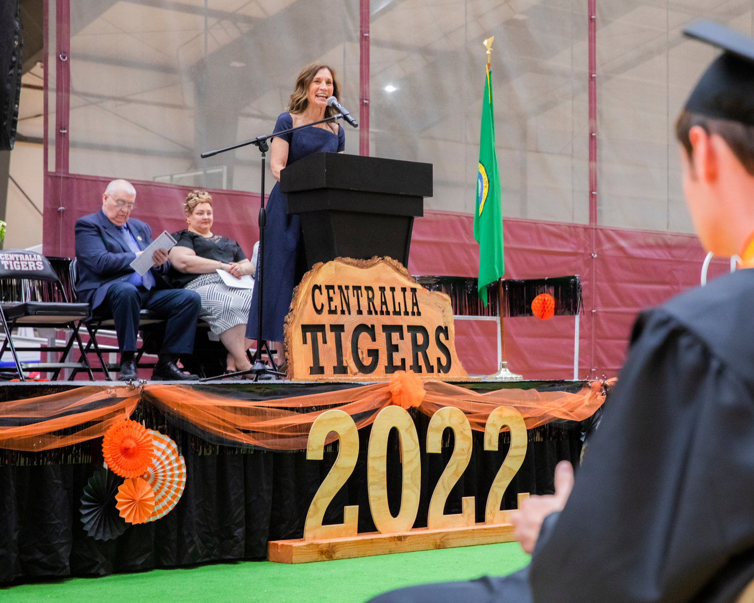 Superintendent Dr. Lisa Grant speaks to graduates during a ceremony in Centralia in 2022.