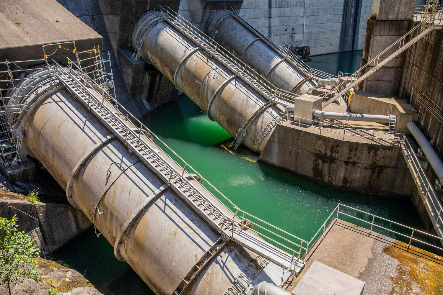 Pipes transport water through the Mossyrock Dam into the Tacoma City Light powerhouse on Tuesday.
