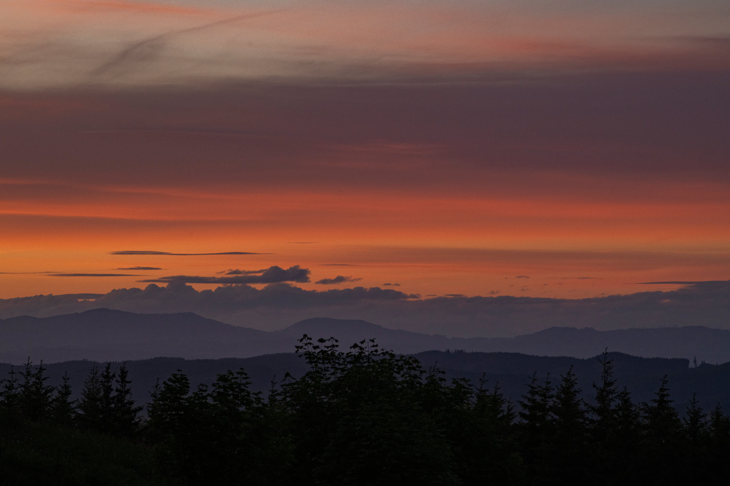 The sunset is seen from Crego Hill in Adna on Tuesday evening on the longest day of the year.