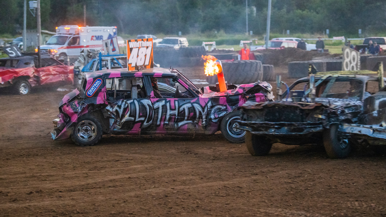 Third place winner "Wild Thing" crashes into the first place winner at the Centralia Summerfest demolition derby at the Southwest Washington Fairgrounds Sunday.