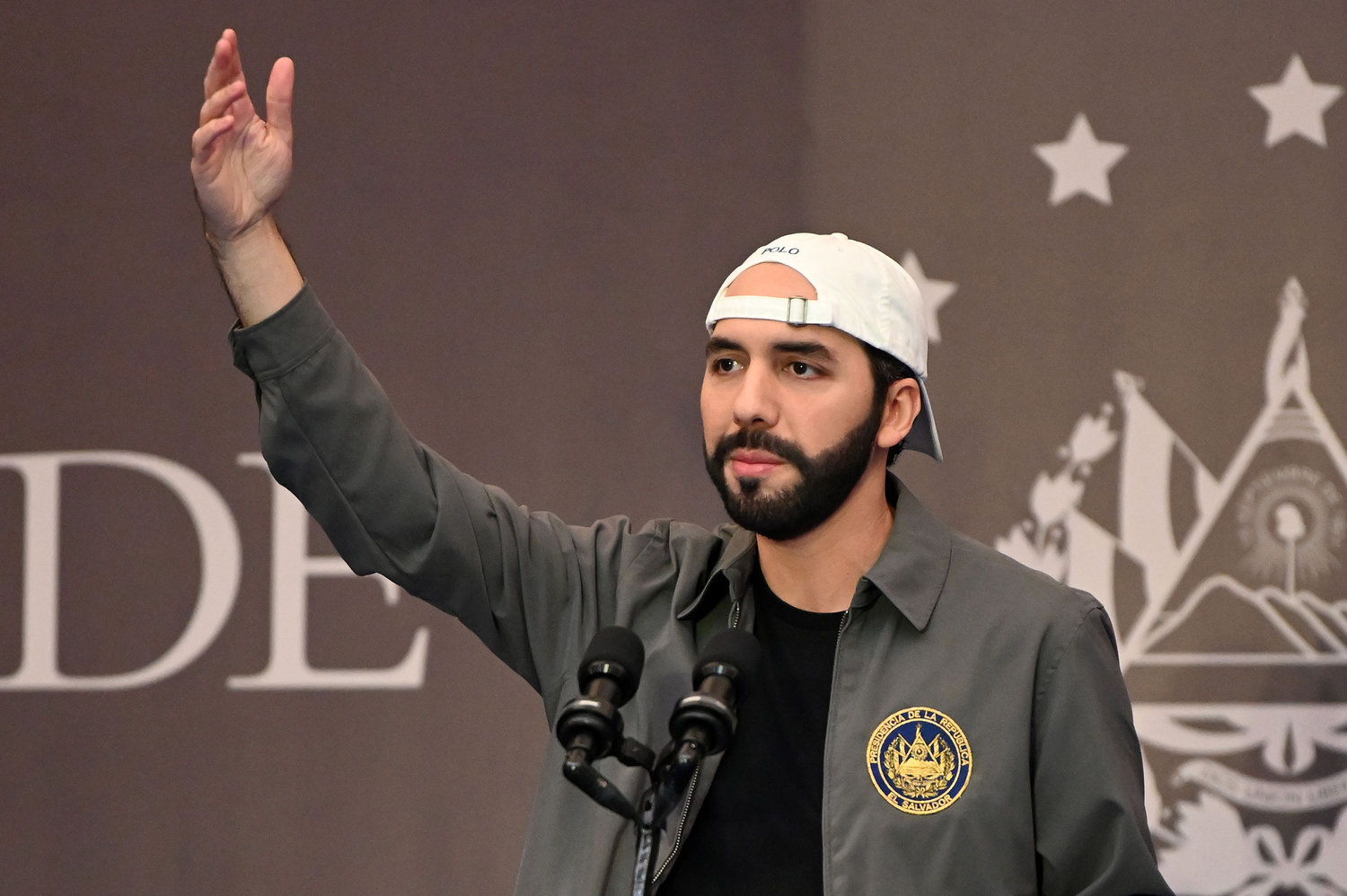 Salvadoran President Nayib Bukele delivers a press conference at a hotel in San Salvador on Feb. 28, 2021. (Stanley Estrada/AFP/Getty Images/TNS)