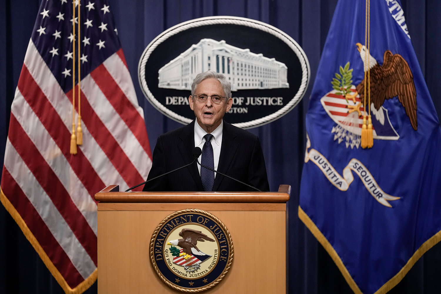 U.S. Attorney General Merrick Garland delivers a statement at the U.S. Department of Justice Aug. 11, 2022, in Washington, DC. Garland addressed the FBI's recent search of former President Donald Trump's Mar-a-Lago residence, announcing the Justice Department has filed a motion to unseal the search warrant as well as a property receipt for what was taken. (Drew Angerer/Getty Images/TNS)
