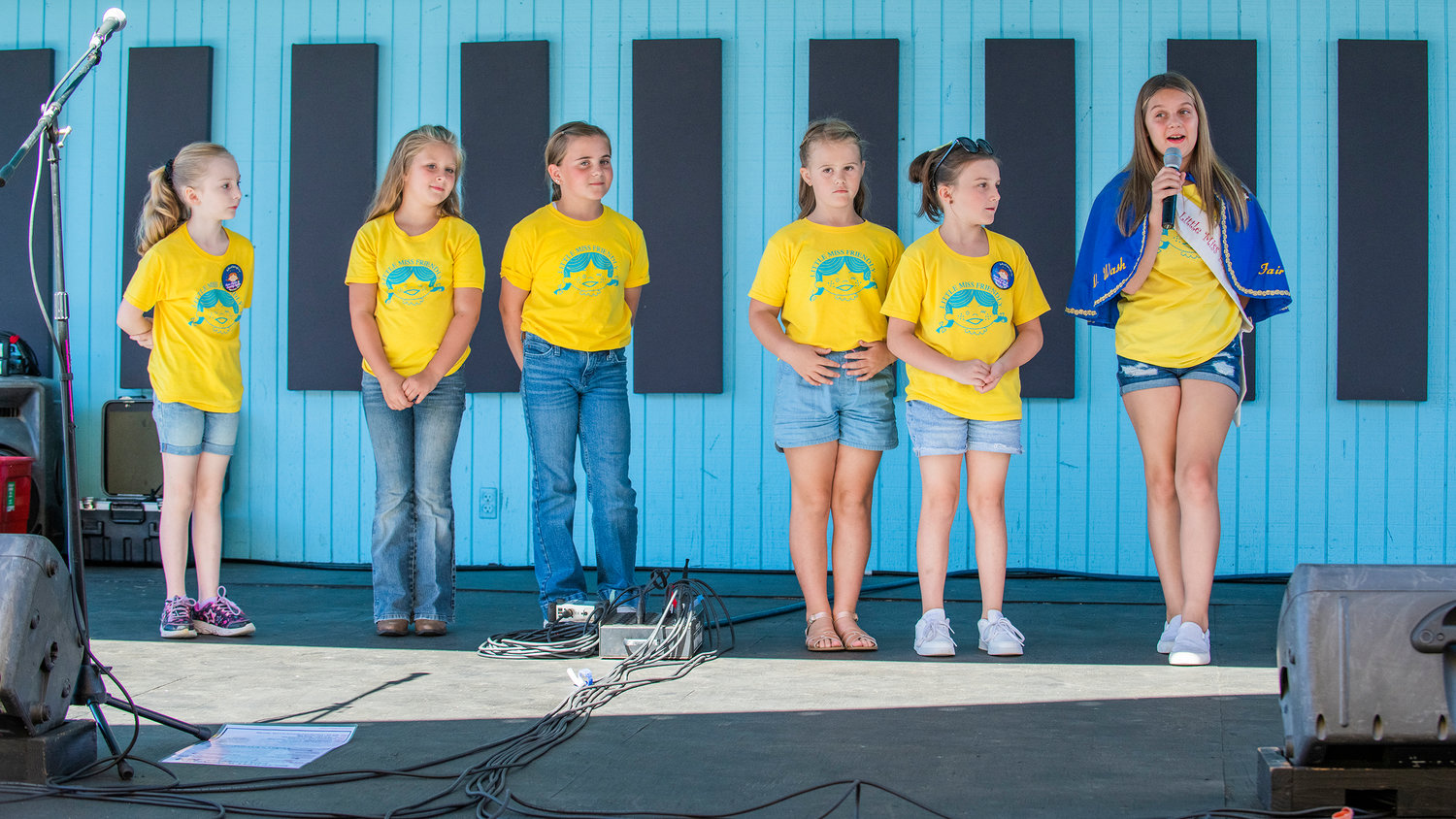 Little Miss Friendly MaKayla Maynard introduces candidates vying for the spot and title as the living logo for the Southwest Washington Fairgrounds in Centralia on Tuesday.