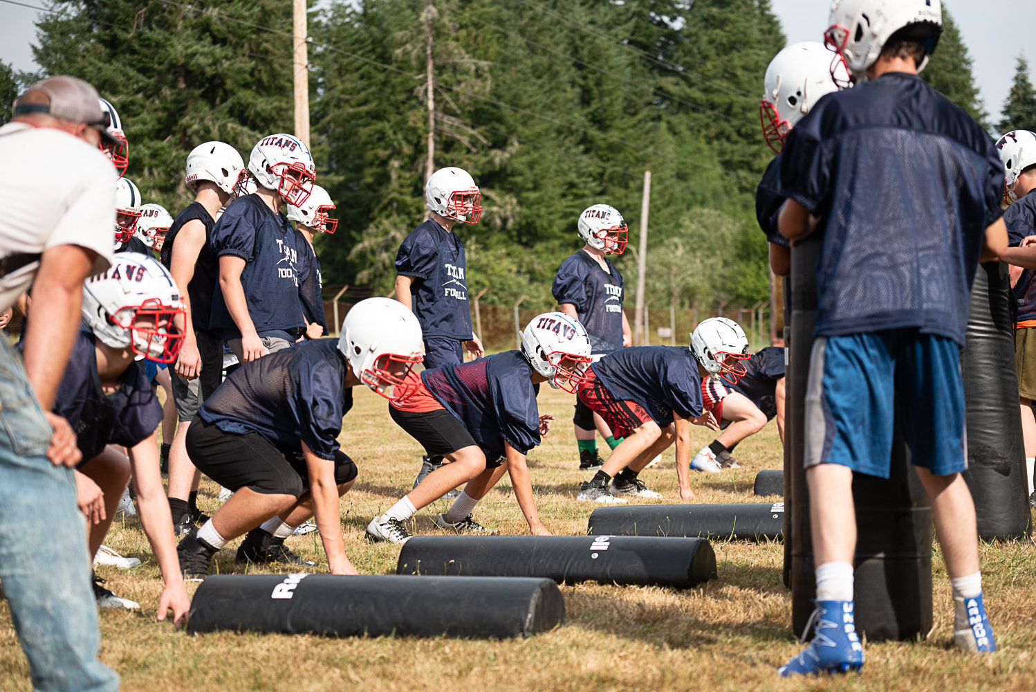 Pe Ell-Willapa Valley players lineup for a drill during an Aug. 18 practice in Lebam.