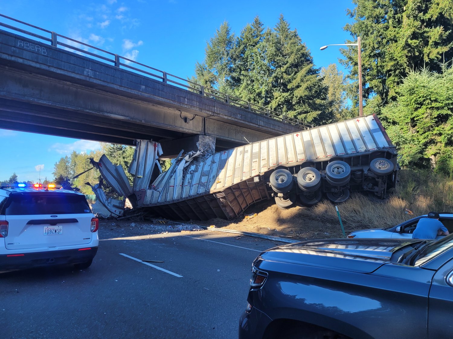 The driver of this semi-truck died in an Interstate 5 crash last month near Maytown.