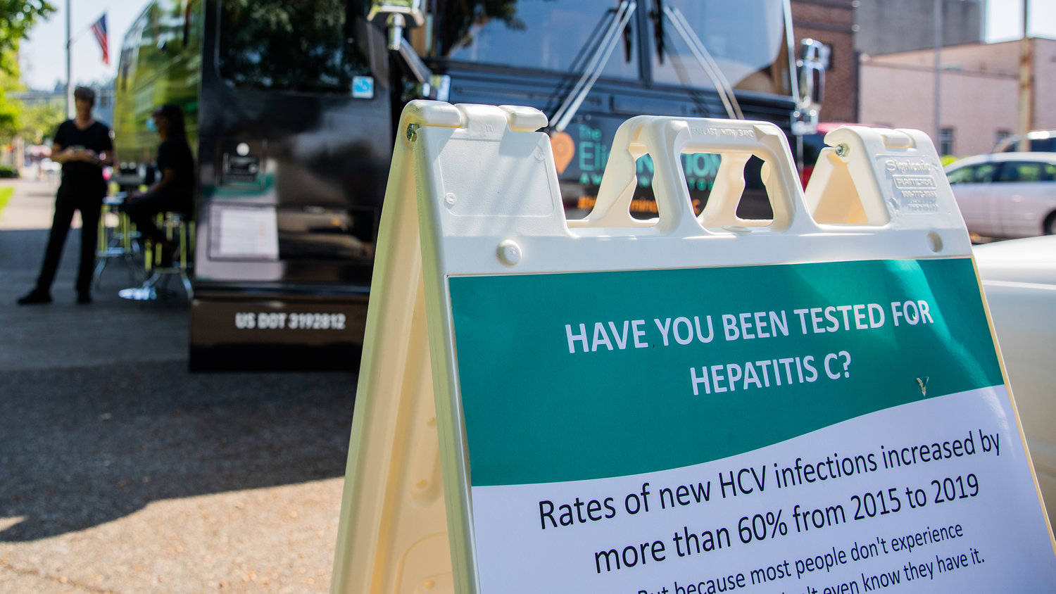 Hepatitis C tests are conducted at George Washington Park in Centralia during an Overdose Awareness event on Wednesday.