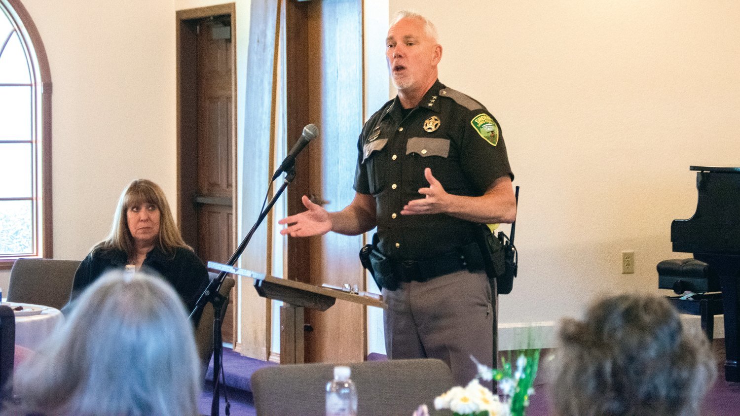 Sheriff Rob Snaza speaks about safety to a Christian Women’s Connection luncheon held at the Church of the Nazarene in Centralia in 2022.