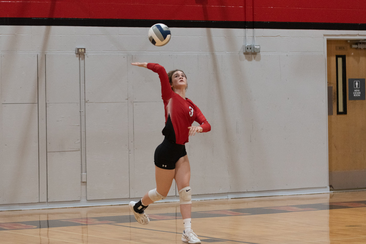 Brooke Bratton serves the ball during the first set of Tenino's home loss to Centralia on Sept. 14.