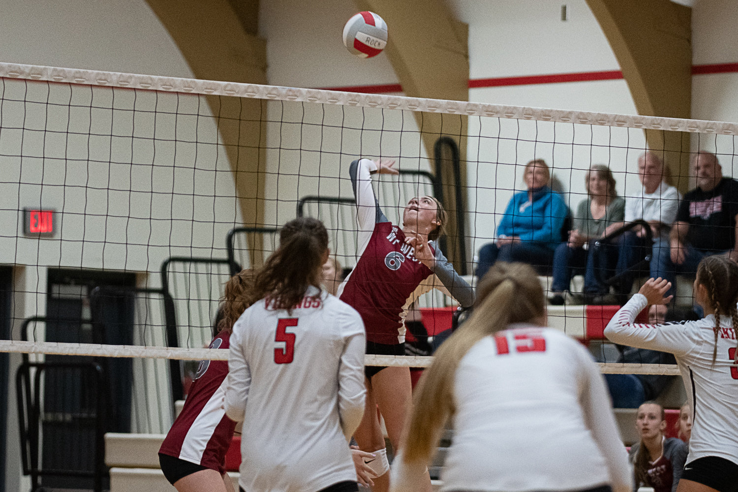 W.F. West outside hitter Morgan Rogerson rises for a spike against Mossyrock Sept. 15.
