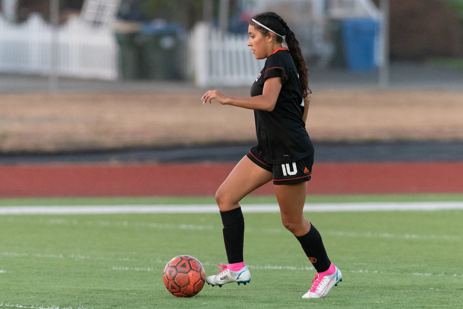 Centralia junior Anahi Corona takes possession of the ball in the midfield during the first half of the Tigers' home match against Shelton on Sept. 20.