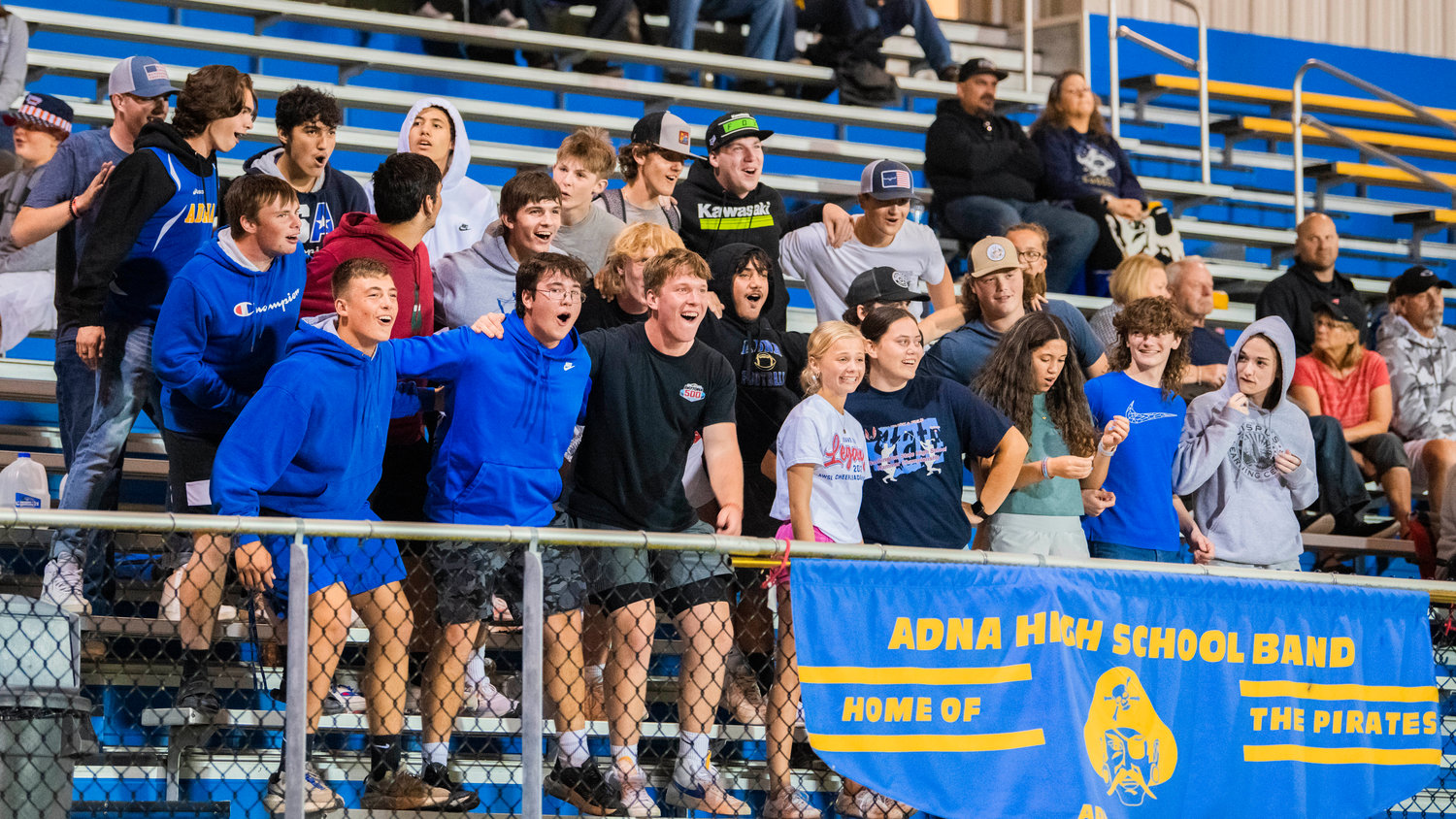 Adna fans cheer during a game Monday night at Pirate Stadium.