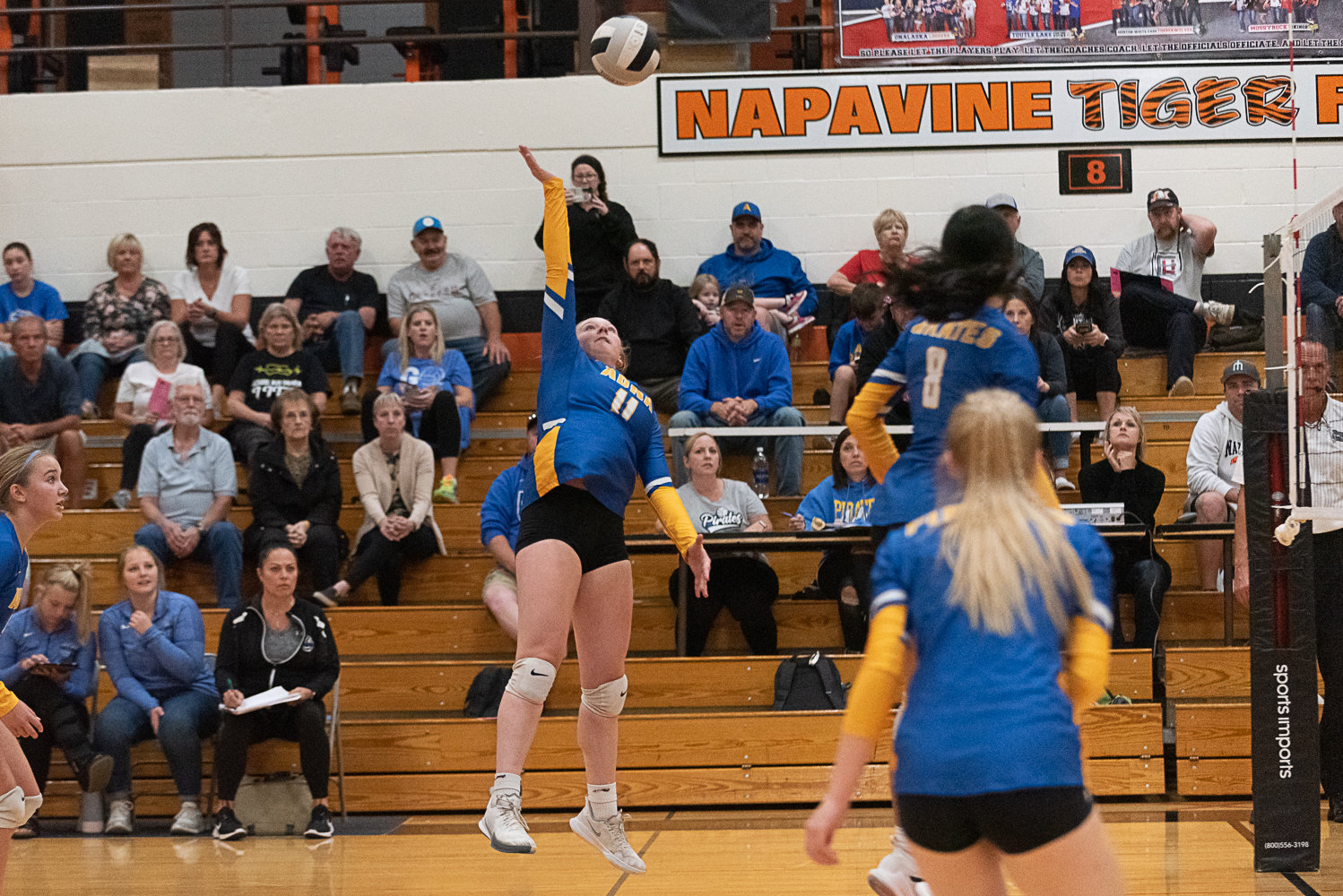 Kendall Humphrey hits from long range during Adna's sweep of Napavine on Sept. 27.