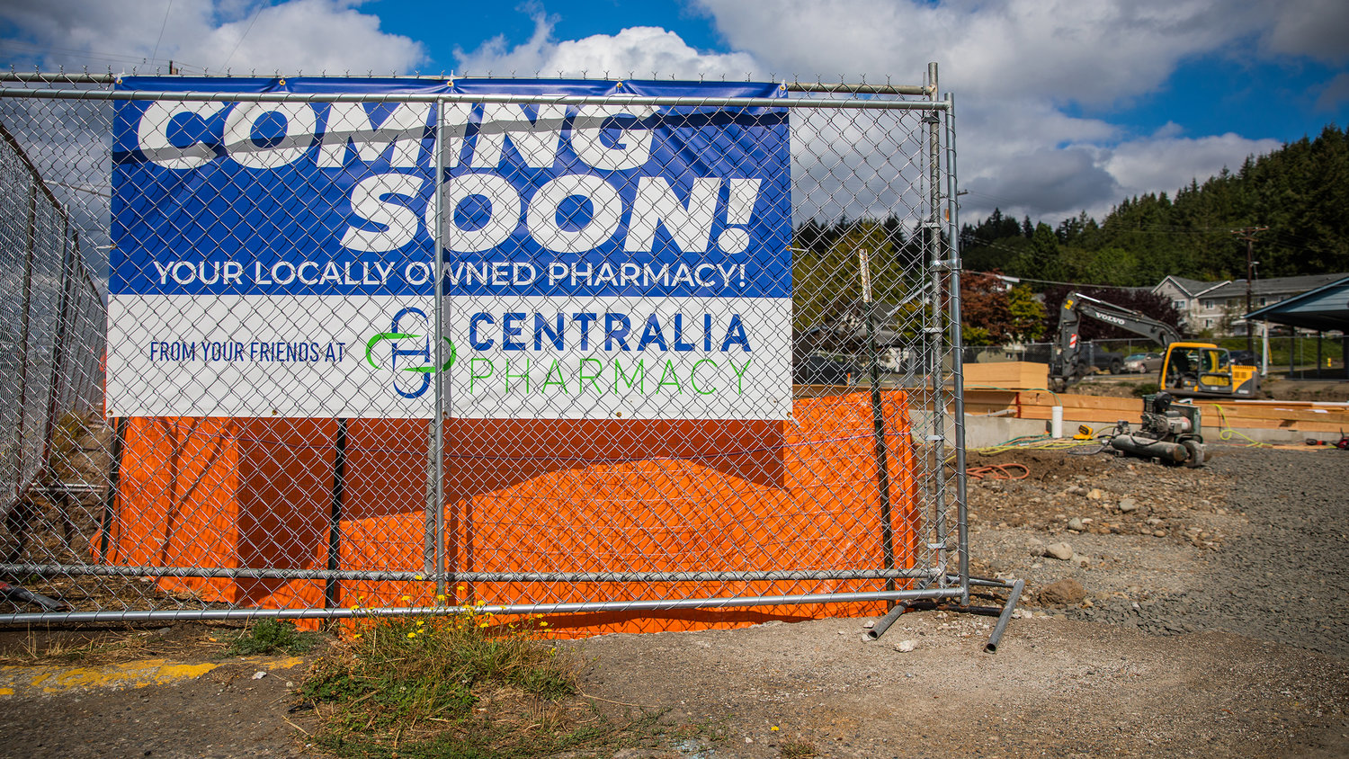 A sign is displayed along South Market Boulevard for a locally owned pharmacy coming soon to Chehalis.