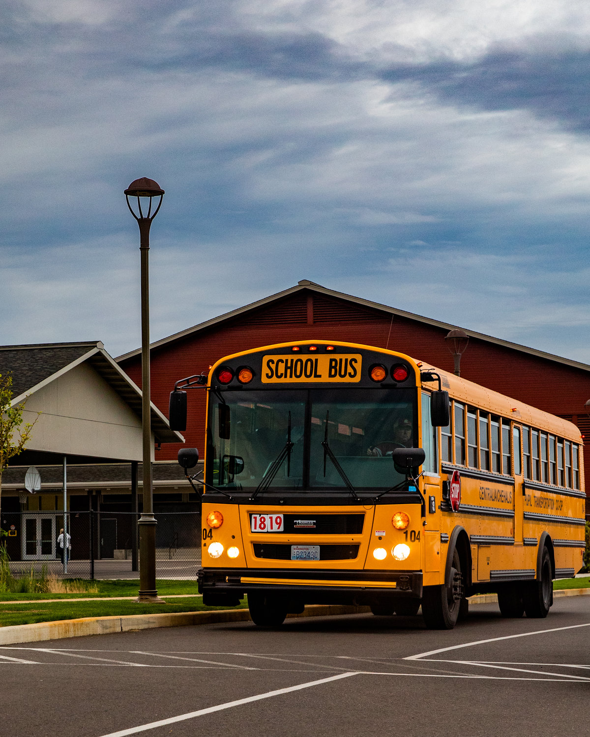 A Centralia-Chehalis Pupil Transportation Co-Op bus drives through the parking lot of Orin C. Smith Elementary in Chehalis Wednesday morning.