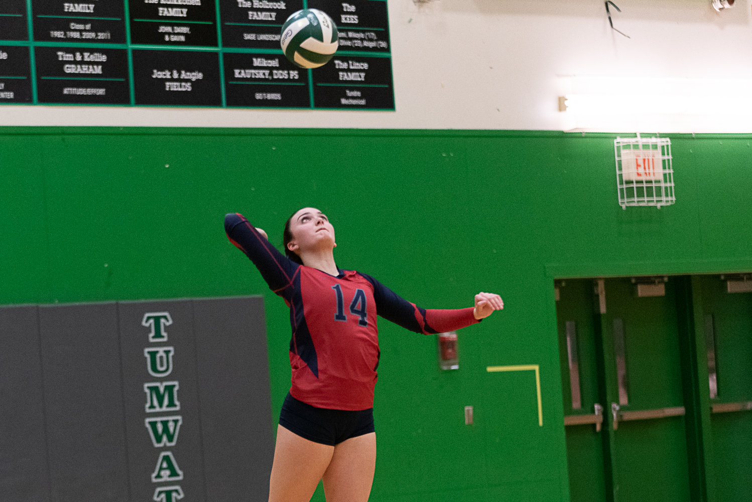 Alex Loveless fires off a serve during the first set of Black Hills' five-set loss to Tumwater on Oct. 11.
