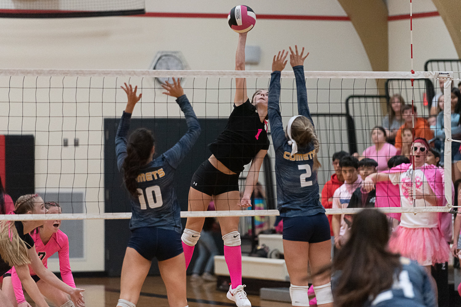 Payton Torrey fits one through the block during Mossyrock's win over Naselle on Oct. 13.