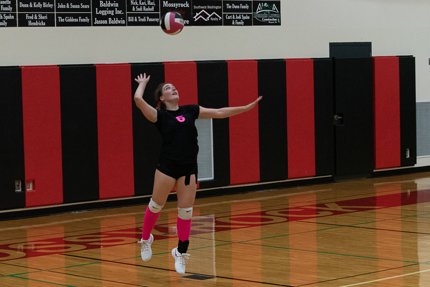 Caelyn Marshall serves it up during the first set of Mossyrock's win over Naselle on Oct. 13.