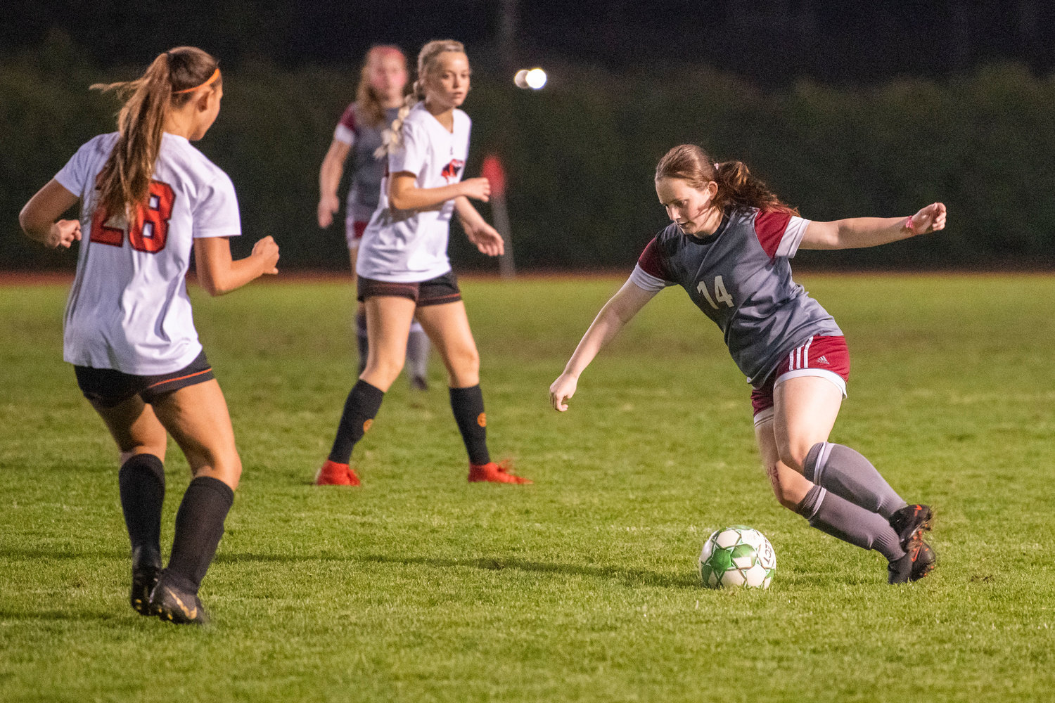 W.F. West's Maddie Shields runs with the ball during the Bearcats' 2-1 win over Centralia on Oct. 18 in Chehalis.