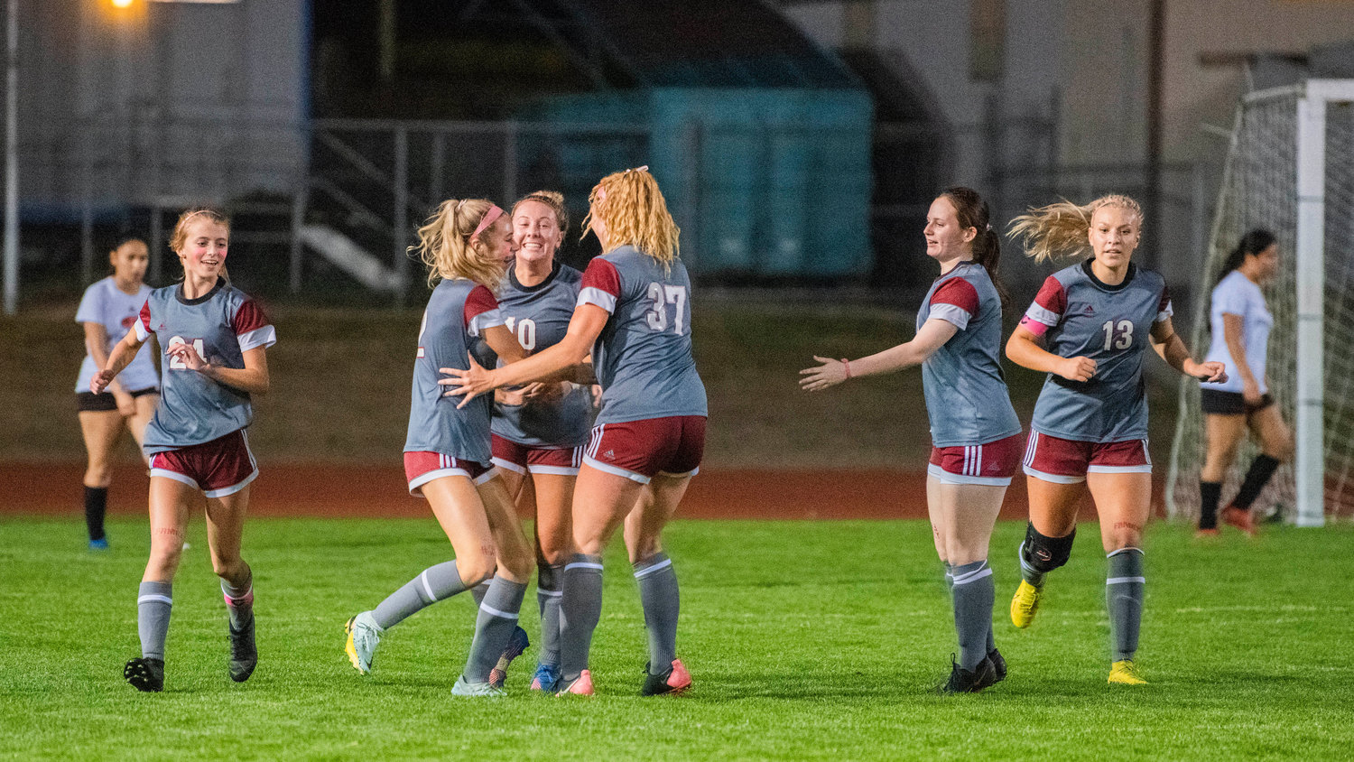 The Bearcats celebrate their second goal in a 2-1 win over Centralia on Oct. 18 in Chehalis.
