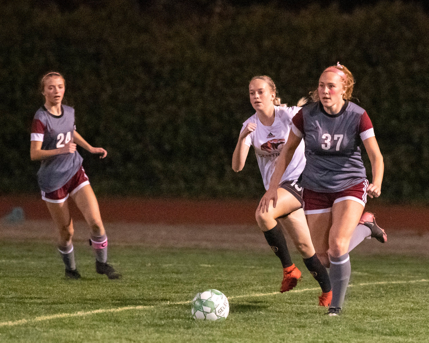 W.F. West's Hannah Meier runs with the ball during the second half of the Bearcats' 2-1 win over Centralia on Oct. 18.