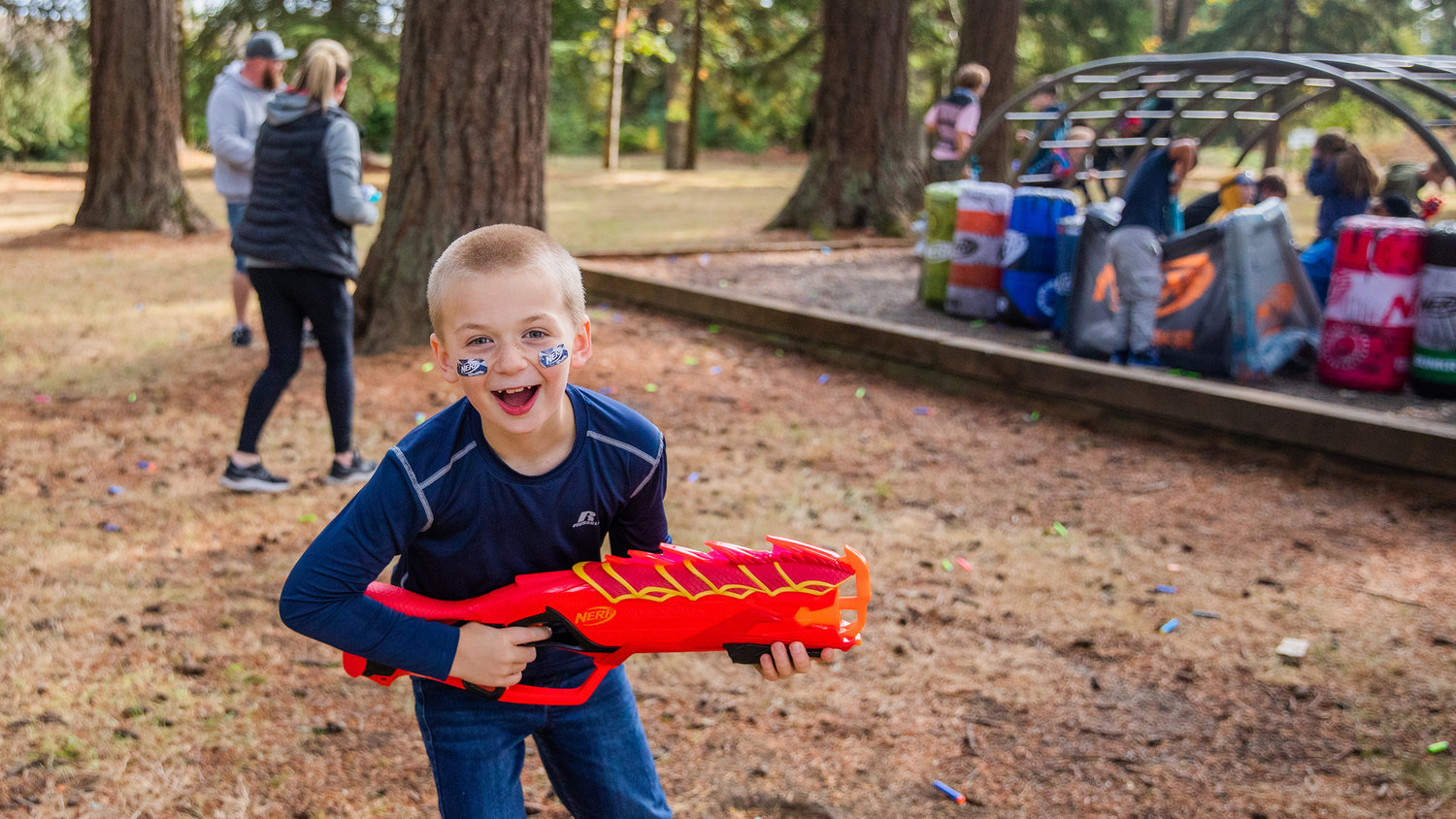 Stetson Sickles, 10, smiles while holding a toy blaster at a Nerf war hosted by Gemini Events at Borst Park in support of his brother Titus, 4, who has a terminal heart condition. Titus was unable to attend after falling ill and spending the night on oxygen at Seattle Children’s Hospital. See more photos at chronline.com.