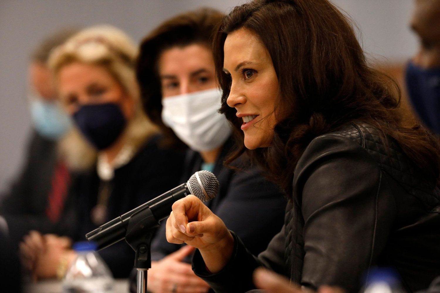 In this file photo, Michigan Governor Gretchen Whitmer speaks at a roundtable with U.S. Commerce Secretary Gina Raimondo in Taylor, Michigan, on Nov. 29, 2021. (Jeff Kowalsky/AFP/Getty Images/TNS)